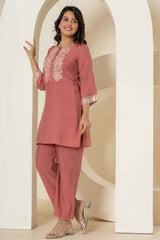 Red Thread Work Silk Co-Ord Sets