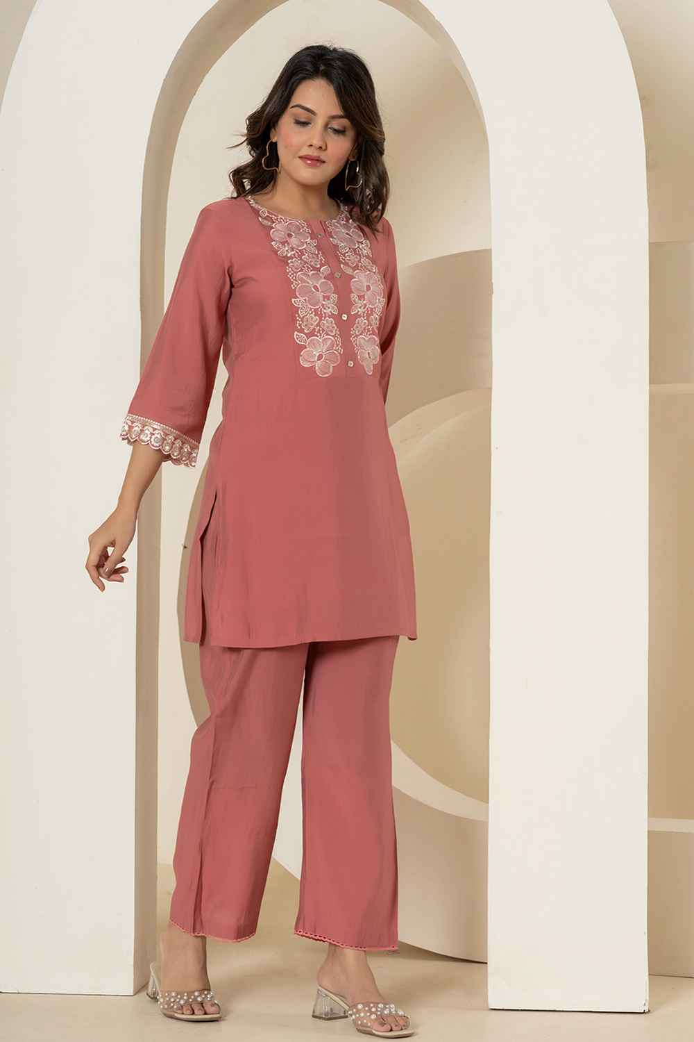 Red Thread Work Silk Co-Ord Sets