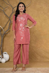 Red Thread Work Silk Co-Ord Sets