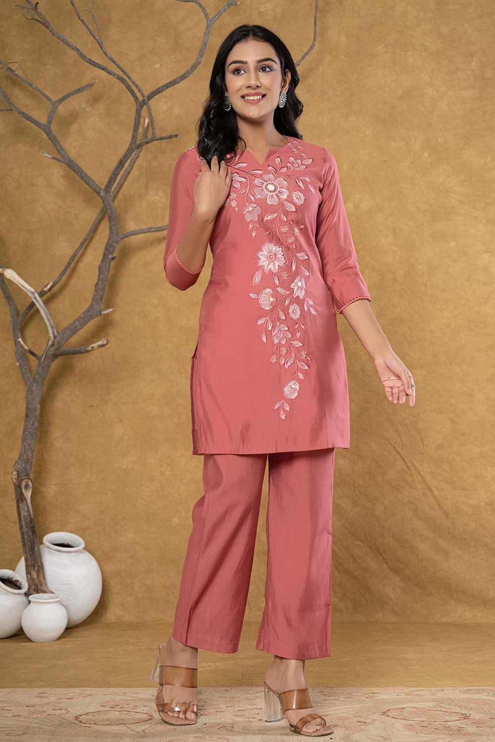 Red Thread Work Silk Co-Ord Sets