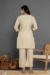 Beige Thread Work Silk Co-Ord Sets