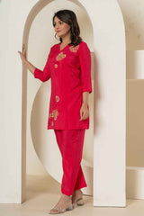 Pink Thread Work Silk Co-Ord Sets