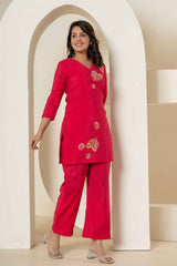 Pink Thread Work Silk Co-Ord Sets