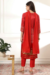 Red Bandhani Sequins Work Gajji Silk Kurta Set