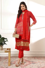 Red Bandhani Sequins Work Gajji Silk Kurta Set