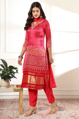 Pink Bandhani Sequins Work Gajji Silk Kurta Set