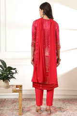 Pink Bandhani Sequins Work Gajji Silk Kurta Set