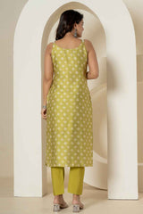 Green Bandhani Mirror Work Silk Kurti Set