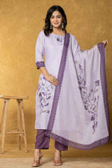 Violet Ethnic Motifs Linen Kurti Set