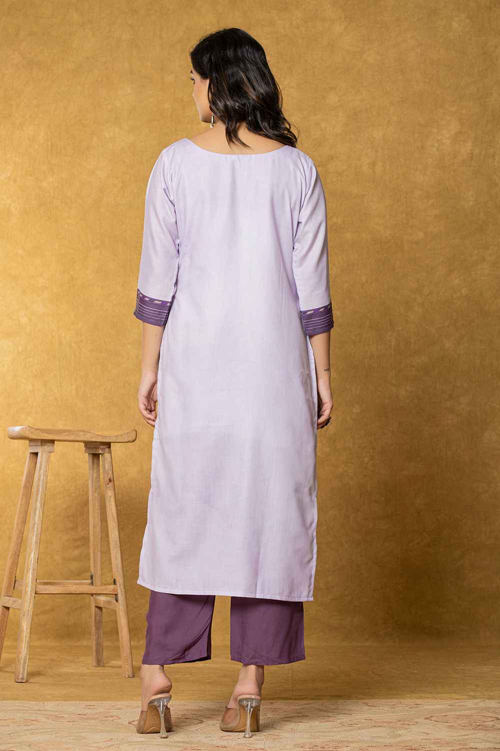 Violet Ethnic Motifs Linen Kurti Set