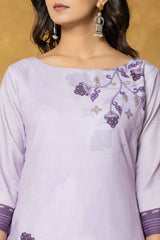 Violet Ethnic Motifs Linen Kurti Set