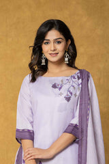 Violet Ethnic Motifs Linen Kurti Set