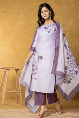 Violet Ethnic Motifs Linen Kurti Set