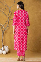 Pink Bandhani Zari Work Pure Cotton Kurti Set