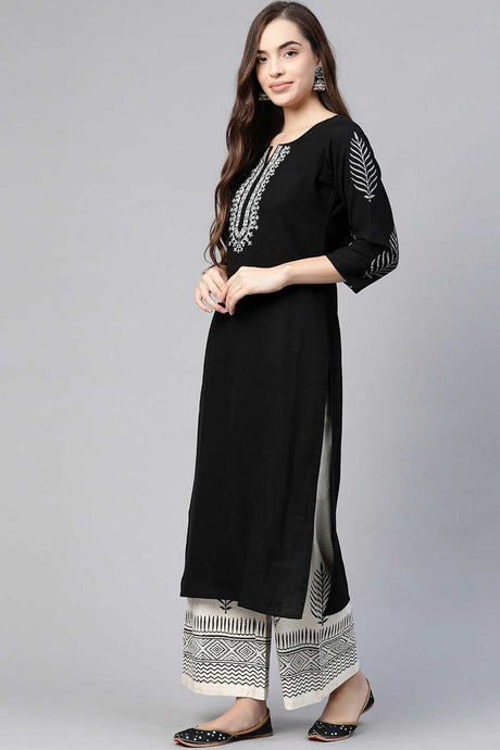 Buy Pure Cotton Embroidered Ready to Wear Suit Set in Black Online - Back