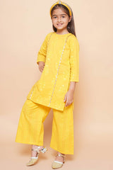 Mustard Pure Cotton Printed Straight Round Neck Kurta Set