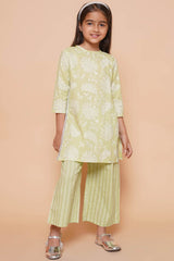 Green Pure Cotton Printed Straight Round Neck Kurta Set