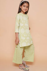 Green Pure Cotton Printed Straight Round Neck Kurta Set