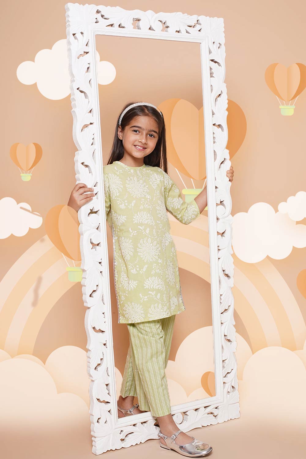 Green Pure Cotton Printed Straight Round Neck Kurta Set