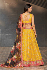 Yellow Sequins Georgette Lehenga Choli With Dupatta