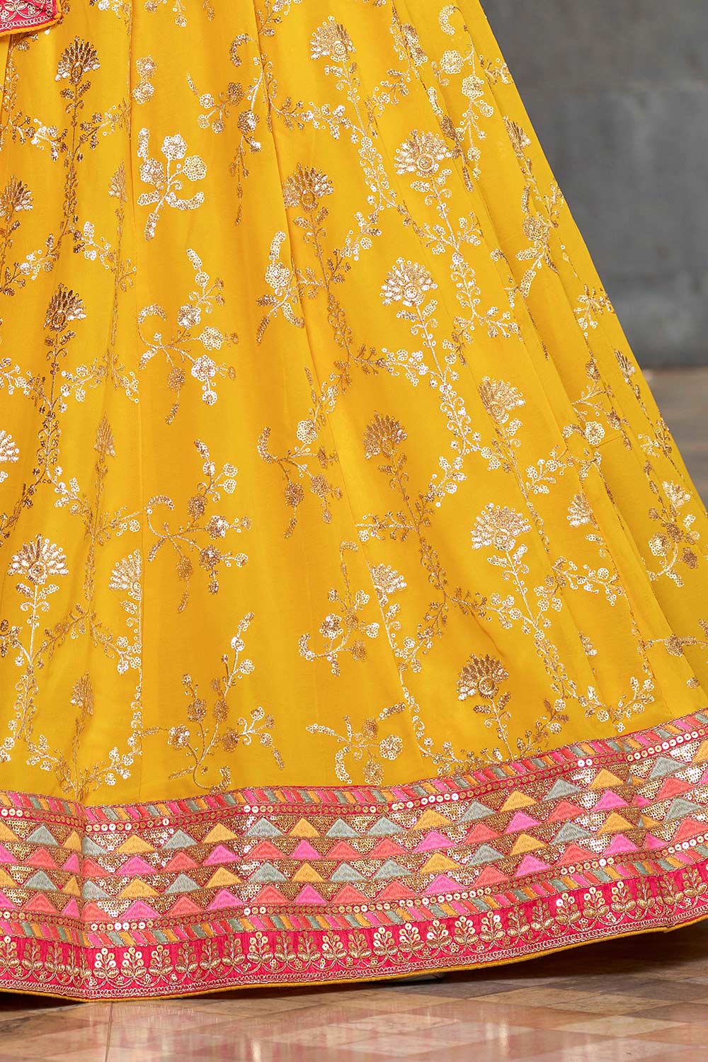 Yellow Sequins Georgette Lehenga Choli With Dupatta