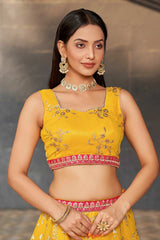 Yellow Sequins Georgette Lehenga Choli With Dupatta