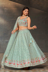 Blue Sequins Georgette Lehenga Choli With Dupatta