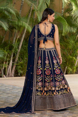 Navy Blue Sequins Georgette Lehenga Choli With Dupatta