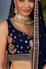 Navy Blue Sequins Georgette Lehenga Choli With Dupatta