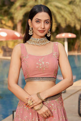 Pink Sequins Georgette Lehenga Choli With Dupatta