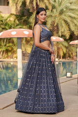 Dark Grey Sequins Georgette Lehenga Choli With Dupatta