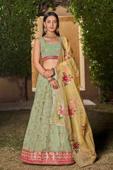 Pista Sequins Georgette Lehenga Choli With Dupatta