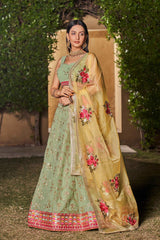 Pista Sequins Georgette Lehenga Choli With Dupatta