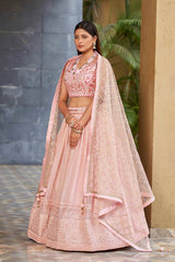 Pink Sequins Georgette Lehenga Choli With Dupatta