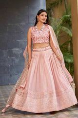 Pink Sequins Georgette Lehenga Choli With Dupatta