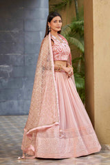 Pink Sequins Georgette Lehenga Choli With Dupatta