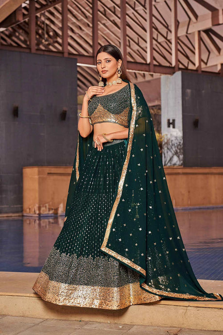 Green Sequins Georgette Lehenga Choli With Dupatta