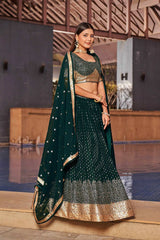 Green Sequins Georgette Lehenga Choli With Dupatta