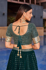 Green Sequins Georgette Lehenga Choli With Dupatta