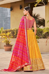 Yellow Sequins Georgette Lehenga Choli With Dupatta