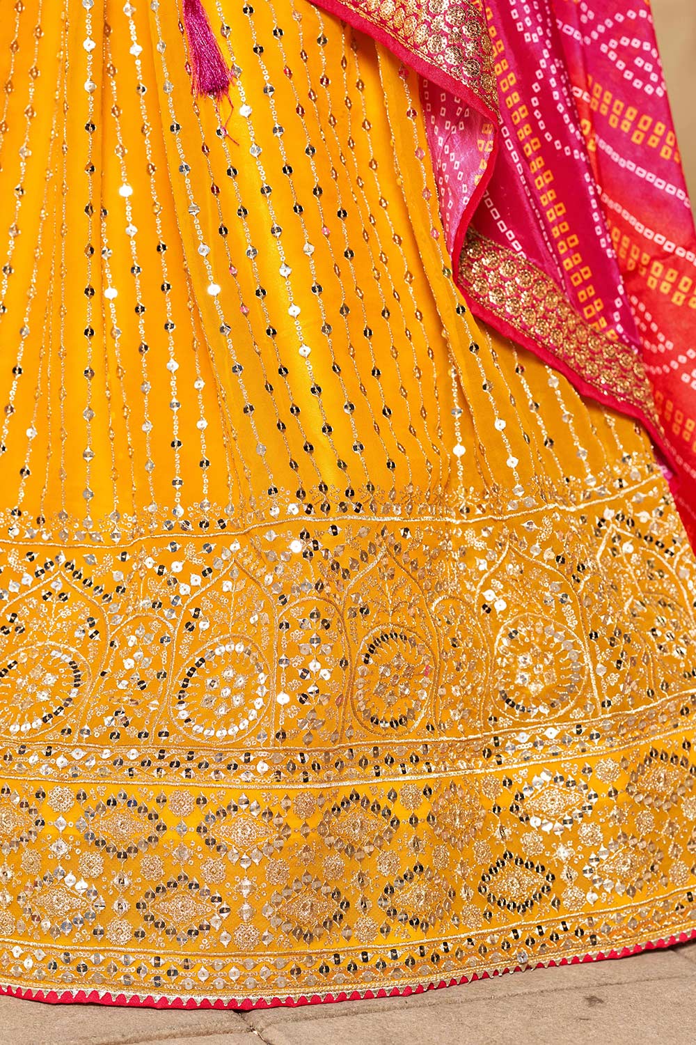 Yellow Sequins Georgette Lehenga Choli With Dupatta