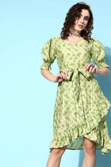 Green Tie & dyed Muslin Silk Dress