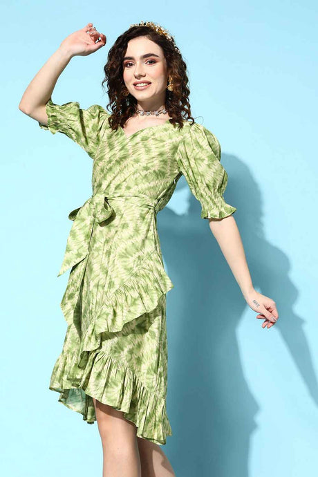 Green Tie & dyed Muslin Silk Dress