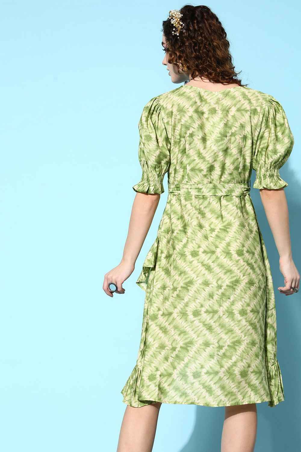 Green Tie & dyed Muslin Silk Dress