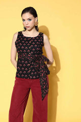 Black Floral Print Pure Cotton Top