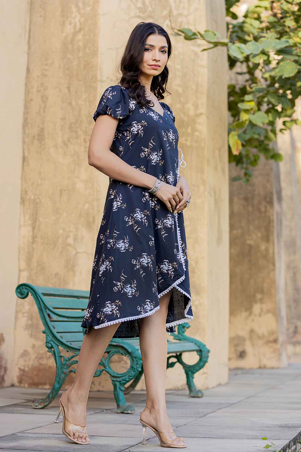 Blue Printed Pure Cotton Dress