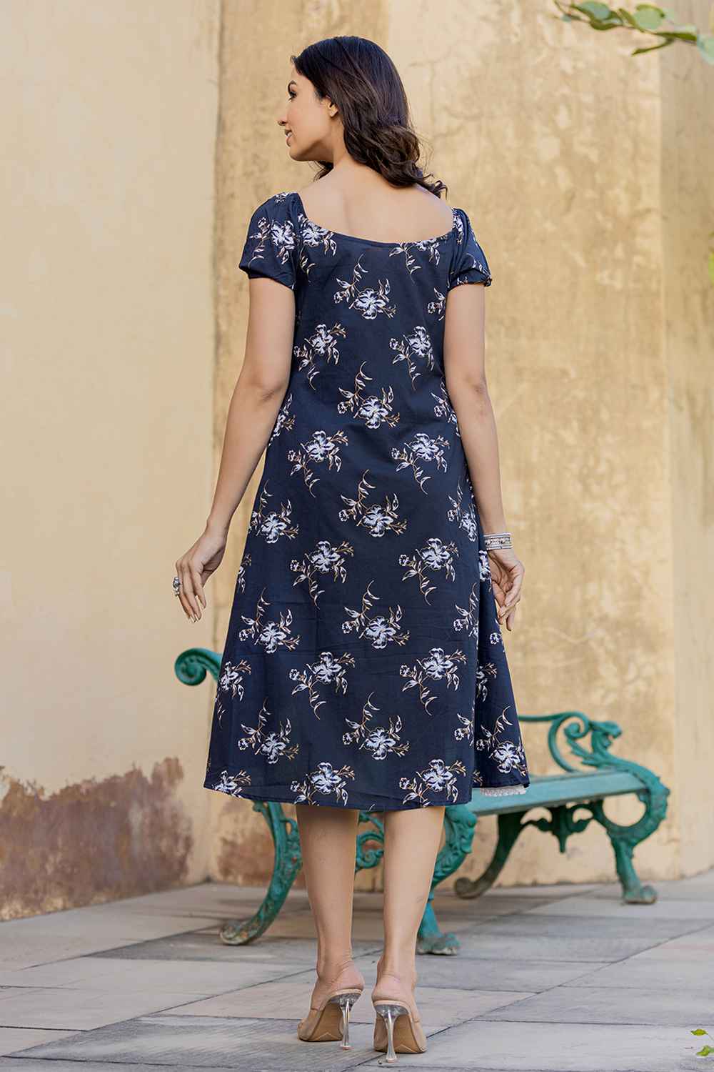 Blue Printed Pure Cotton Dress