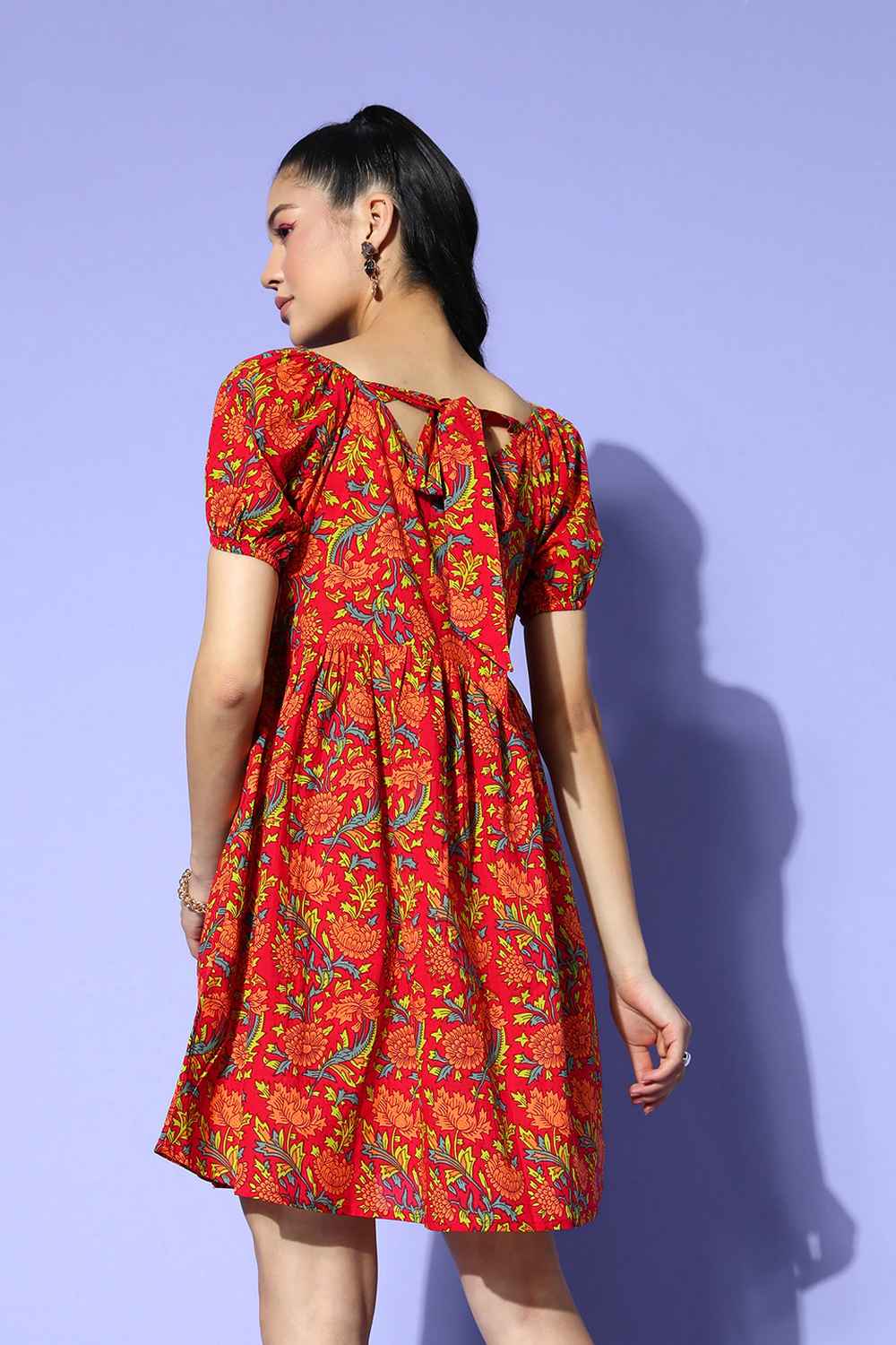 Red Floral Print Pure Cotton Dress