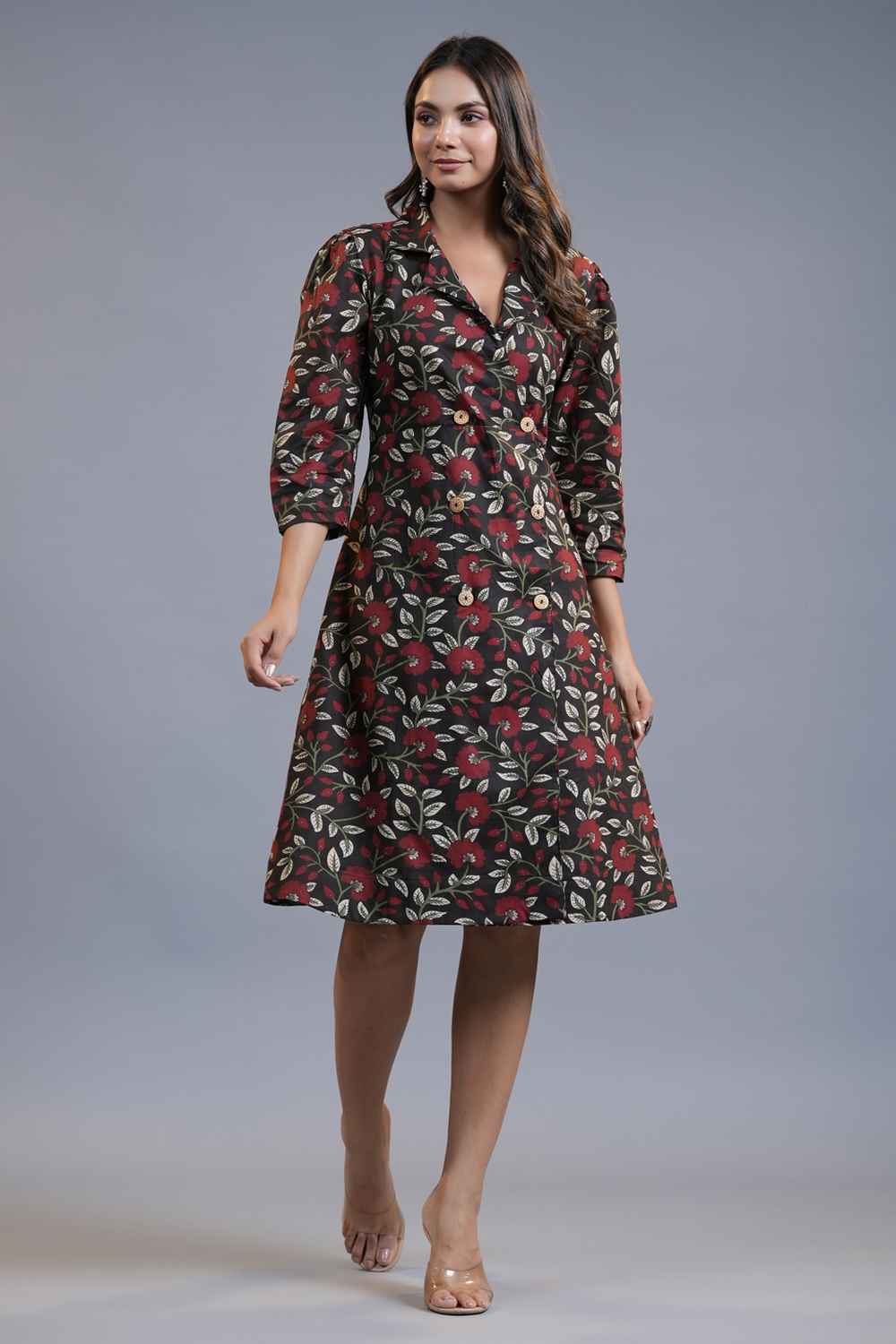 Black Floral Print Pure Cotton Dress