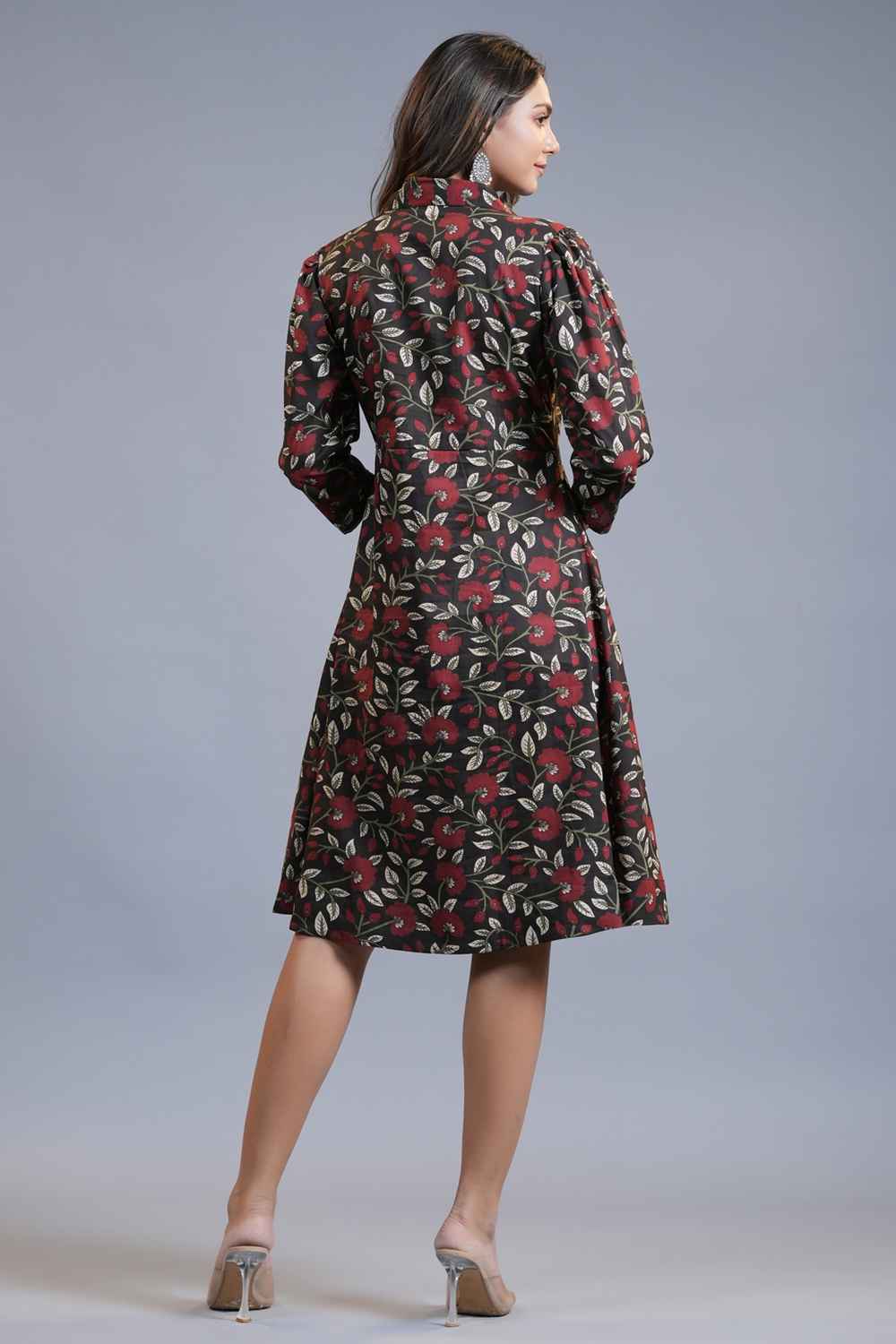 Black Floral Print Pure Cotton Dress